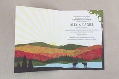 Fall Appalachian Mountains with Kissing Moose Greeting Card Wedding Invitations (A7 Broad fold) Mountain Wedding Invite