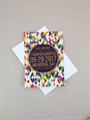 Save a Drink Colorful Geometric Pattern Cork Coaster Save the Dates with A7 Envelopes