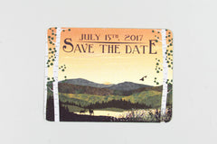 Fall Appalachian Mountains with Birch Trees at Sunset // Rustic Mountain Wedding Save the Date Postcards