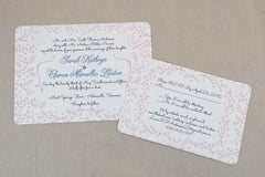 Elegant Floral Wreath Blush Pink and Dusty Blue Layered Strata Wedding Invitation, Details Card and RSVP Postcard Tied with Satin Ribbon-TE1