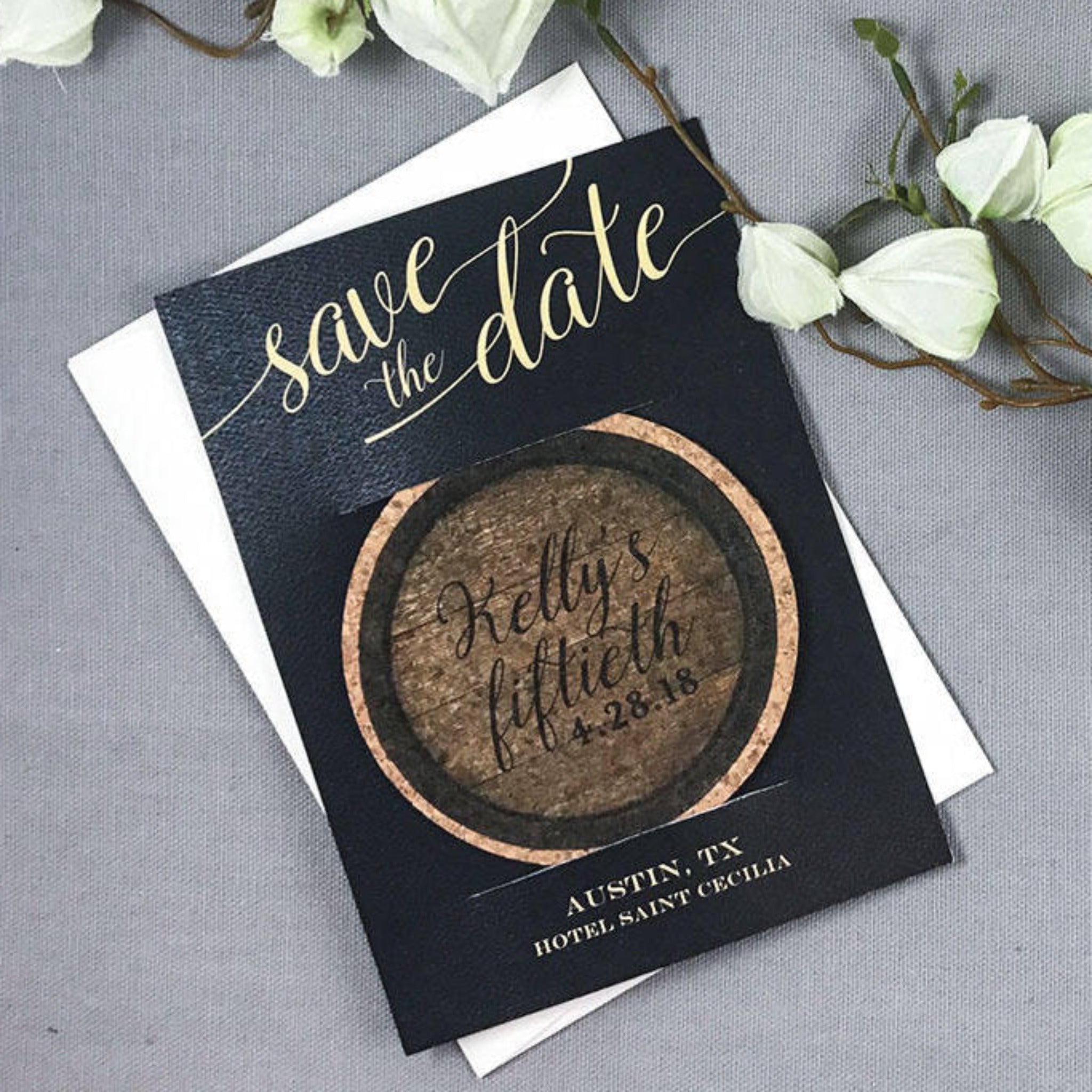 Cork Coaster Save the Date Surprise 50th Birthday Party