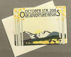 Golden Aspens Longs Peak Colorado Mountains 5x7 Save the Date Postcard // Our Adventure Begins // Colorado Mountain Save the Date