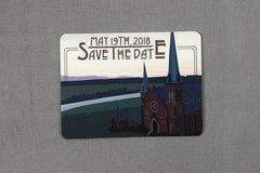 Gothic Revival style Clarksville Church at Sunset Wedding Save the Date Postcard