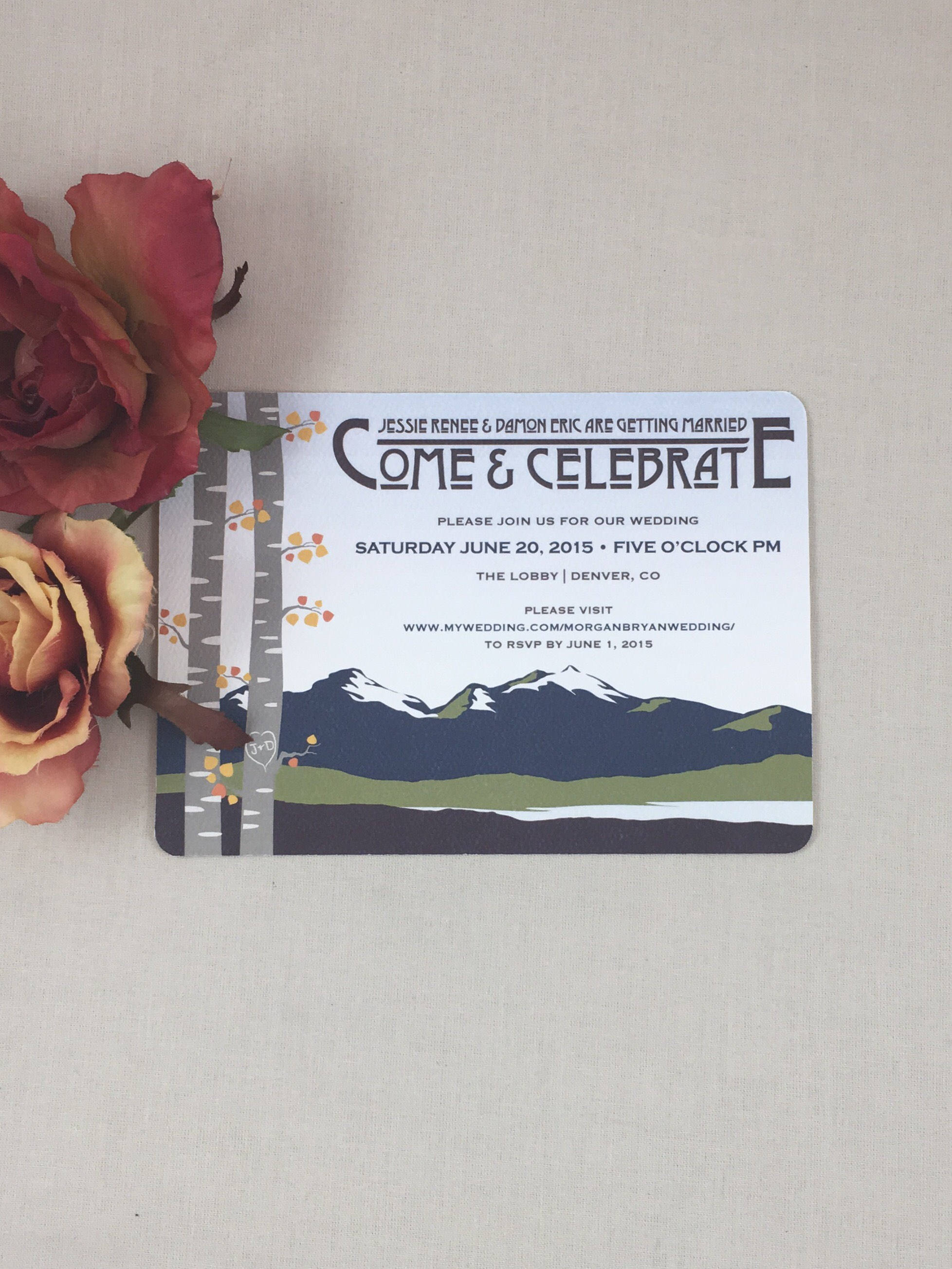 Vintage Rocky Mountains Colorado Come and Celebrate Invite // One Sided 5x7 Wedding Invitation - JA1