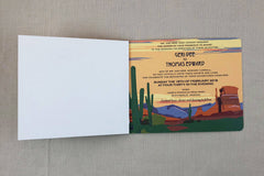 Vintage Arizona Desert Landscape 2pg Booklet Wedding Invitation with Cactus at Sunset - TE1