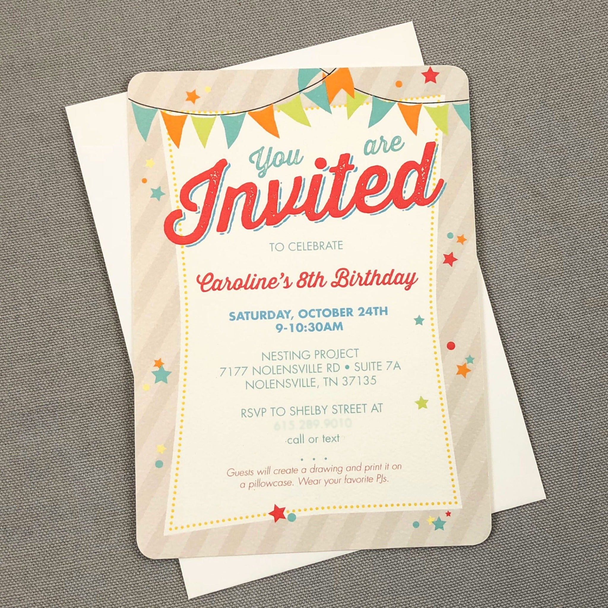 You're Invited Colorful Stars and Banner 8th Vintage Birthday Party Invitation with Envelopes or DIY Printable Birthday Invite