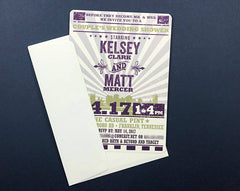 Rustic Hatch Inspired Southern Purple and Olive Wedding Invite with City Skyline // 5x7 Wedding Invitation with A7 Envelope