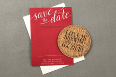 Love is Brewing Save the Date Cork Coaster Red and Black // Coaster Wedding Save the Date
