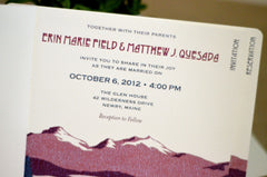 Cranberry and Merlot Fall Rocky Mountains 3pg Livret Wedding Invitation with RSVP Postcard // Colorado Mountain Invite