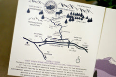 Rocky Mountains Colorado Purple Mountain Landscape 4pg Livret Wedding Invitation with RSVP Postcard // Deer in Meadow