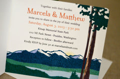 Green and Navy Rocky Mountains with Lake 2pg Livret Wedding Invitation - BP1