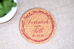 Yellow and Magenta Floral Wreath Bright Cork Coaster Save the Date with envelope with Engagement Photo // BP1