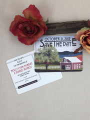 Appalachian Countryside Farm with Red Barn Save the Date Postcards // Fall Virginia Mountains with Barn - JA1