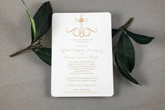 Celebration of Marriage 5x7 Fiftieth Anniversary Party Invitation // Classic Gold Script with Gold Cross Wedding Anniversary Invitation