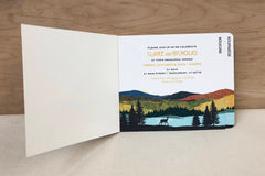 Rustic Fall Applachian Mountains with Evergreens 3pg Booklet Rehearsal Dinner Invitation // Unique Rehearsal Dinner Invite - TE1