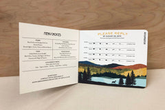 Rustic Fall Applachian Mountains with Evergreens 3pg Booklet Rehearsal Dinner Invitation // Unique Rehearsal Dinner Invite - TE1