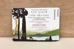 Rustic Green Appalachian Mountains 3pg Livret Wedding Invitation // Vermont Mountains with Lake and Deer - TE1