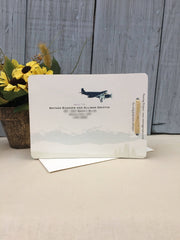 Spring Rocky Mountains with Bear 4pg Livret Wedding Booklet Invitation // Navy and Lavender Mountain Invitation