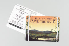 Fall Appalachian Mountains with Birch Trees at Sunset // Rustic Mountain Wedding Save the Date Postcards