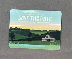 Rustic Kentucky Barn Wedding with Rolling Hills at Sunset Vintage Save the Date Postcard