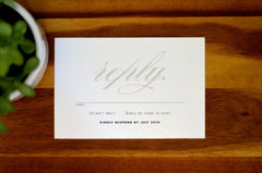 Silver & Black Script with Ribbon Layered Strata Wedding Invitation with RSVP Postcard and Details Card - BP1
