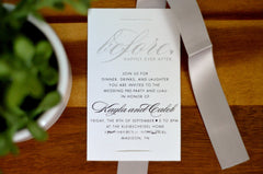 Silver & Black Script with Ribbon Layered Strata Wedding Invitation with RSVP Postcard and Details Card - BP1