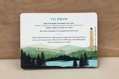 Teal and Green Appalachian Mountains with Lake and Deer 2pg Livret Booklet Wedding Invitation with Online RSVP - TE1