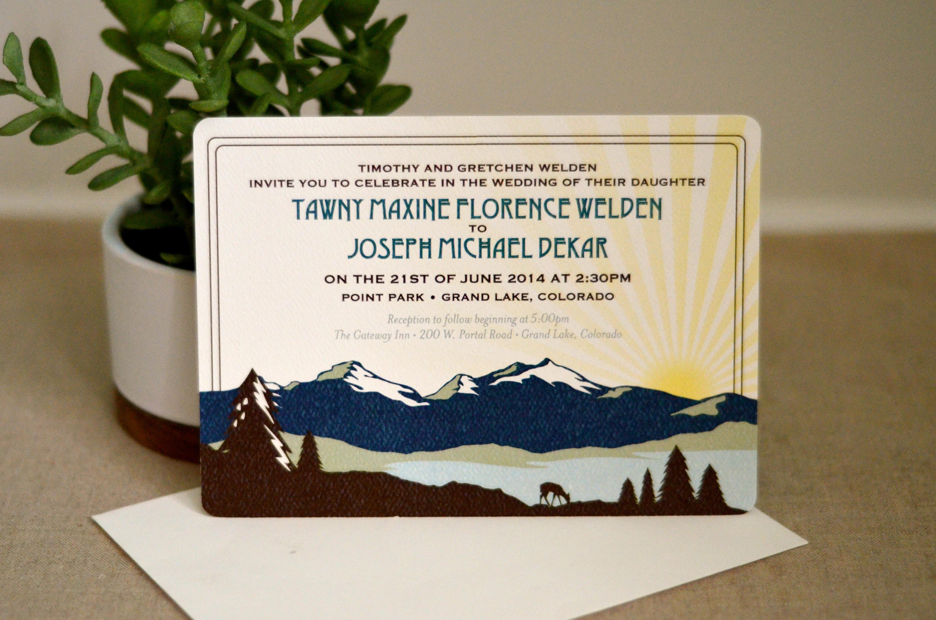 Grand Lake Colorado Rocky Mountains 5x7 Wedding Invitation with Envelope // Colorado Mountain Landscape  - BP1