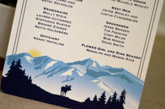Denali Mountains Blue Moose Craftsman Ceremony Program for Wedding, Denali Alaska Wedding Program