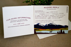Red and Gold Fall Rocky Mountain 3pg Booklet Wedding Invitation with RSVP Postcard-Deer in Meadow