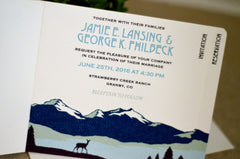 Longs Peak Colorado Summer Mountain Landscape 3pg Booklet Wedding Invitation with RSVP Postcard // Deer in Meadow - BP1