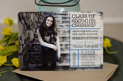 Modern Vintage Block School 5x7 Graduation Announcement and Invitation with Envelope // Modern Photo with Black & Blue // BP1