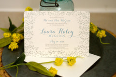Floral Botanical 5x7 Graduation Announcement and Invitation with Envelope // Vintage Botanical Sage and Dusty Blue with Formal Script // BP1
