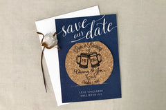 Love is Brewing with Mr and Mrs Beer Steins Navy Cork Coaster Save the Date with A7 Envelope