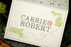 Heart Connected States Michigan and Massachusetts  Trifold Wedding Invitation with Envelope and RSVP Postcard - BP1