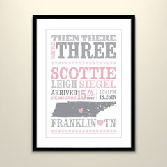 Hatch Birth Stats Poster for Baby Girl 11x17 Paper Poster Pink and Gray Tennessee State Outline (frame not included)