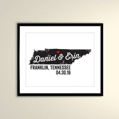 Rustic Tennessee State Outline Bride and Groom 11x14 Paper Poster - Wedding Poster personalized with Names and date (frame not included)