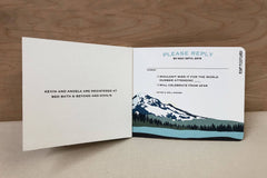 Navy Mt Hood Lake and Deer 3pg Livret Booklet Wedding Invitation // Oregon Mountain Rustic Wedding Invite - TE1