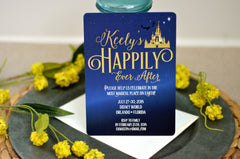 Magical Happily Ever After Bachelorette Party 5x7 Invitation with A7 Envelope // Blue & Gold Magical Castle Bridal Party Invites