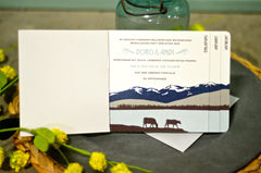 Rustic Germany Bavarian Alps  with Cows 4 Page Livret Wedding Invitation Booklet  with attached Postcard RSVP