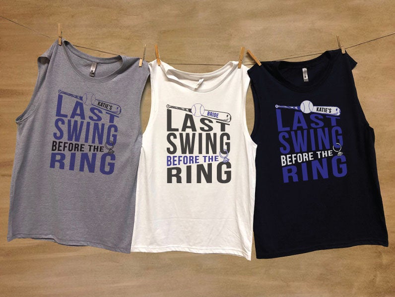 Last Swing Before The Ring Muscle Tanks Bachelorette Party Shirts