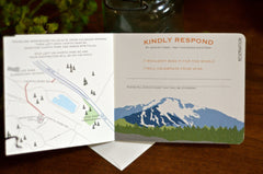 Rustic Craftsman Pikes Peak Mountain 3 Page Livret Booklet Wedding Invitation with attached Postcard RSVP