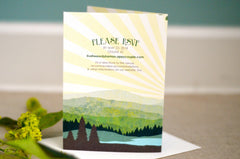 Appalachian Green Mountains with Kissing Moose Greeting Card Wedding Invitations (A7 Broad fold) Mountain Wedding Invite