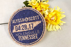 Navy Tennessee State Cork Coaster Wedding Favors Personalized Wedding Reception Cork Coaster Favors for Guests // State Cork Coaster