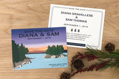 Maine Lake at Sunset Save the Date Notecards // Wolfe's Neck State Park Lake Wedding Save the Date