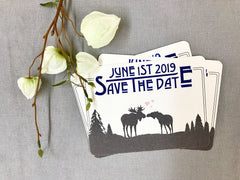 Rustic Kissing Moose Craftsman Save the Date Postcard // Maine Wedding Save the Date