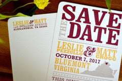 Virginia Hatch Show Inspired Wedding Save the Date Postcards // Yellow,  Burgundy & Gray Circus Poster Theme