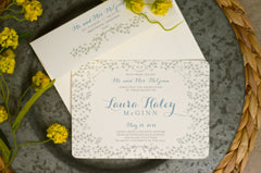 Floral Botanical 5x7 Graduation Announcement and Invitation with Envelope // Vintage Botanical Sage and Dusty Blue with Formal Script // BP1