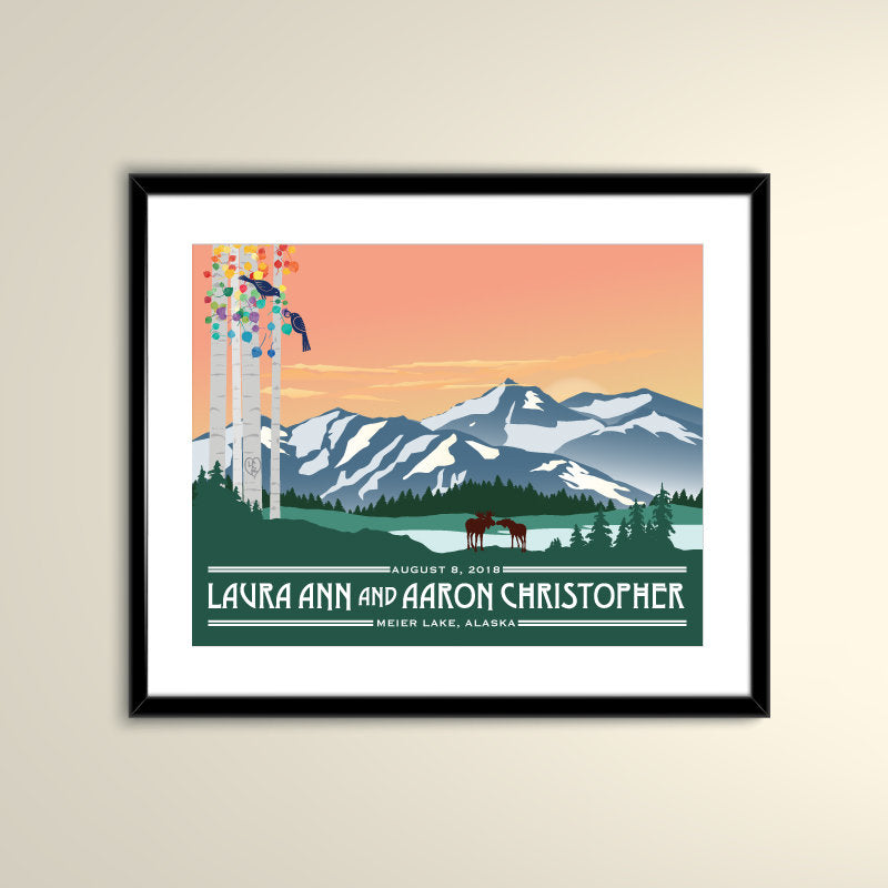 Alaska Mountain at Sunset with Colorful Aspens | 11x14 Personalized Vintage Travel Poster