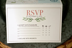 Romantic Modern Bohemian Greenery Trifold Wedding Invitation and Perforated RSVP Postcard
